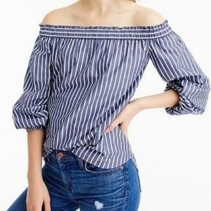 J. Crew NEW Striped Off Shoulder Blue White Blouse Size 00 XS